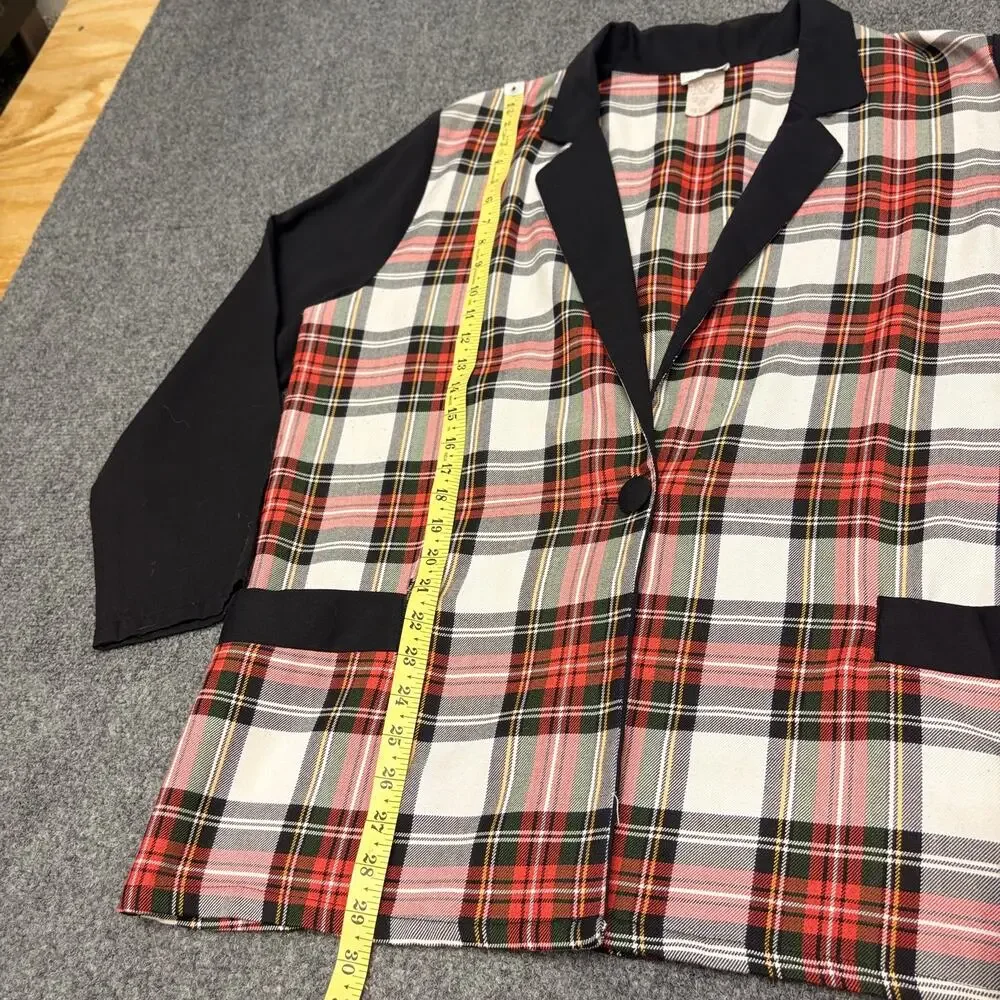 Vintage Christmas Plaid Blazer Tartan Holiday 90s Preppy Academia Jacket 16/18